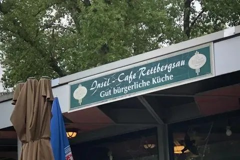 Schild Insel-Café Rettbergsaue am Eingang